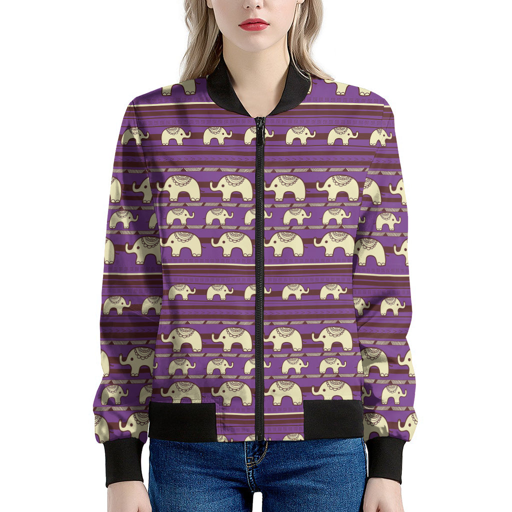 Cute Indian Tribal Elephant Print Women's Bomber Jacket