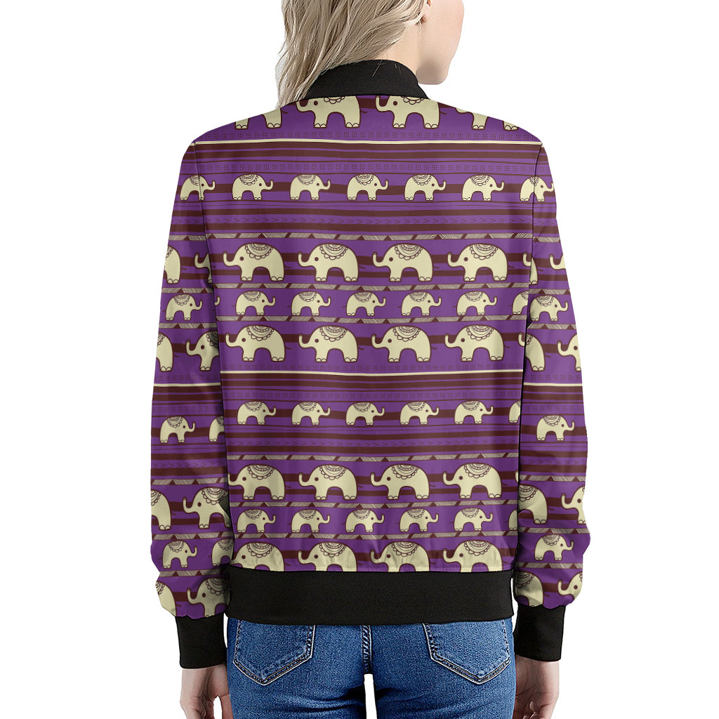 Cute Indian Tribal Elephant Print Women's Bomber Jacket