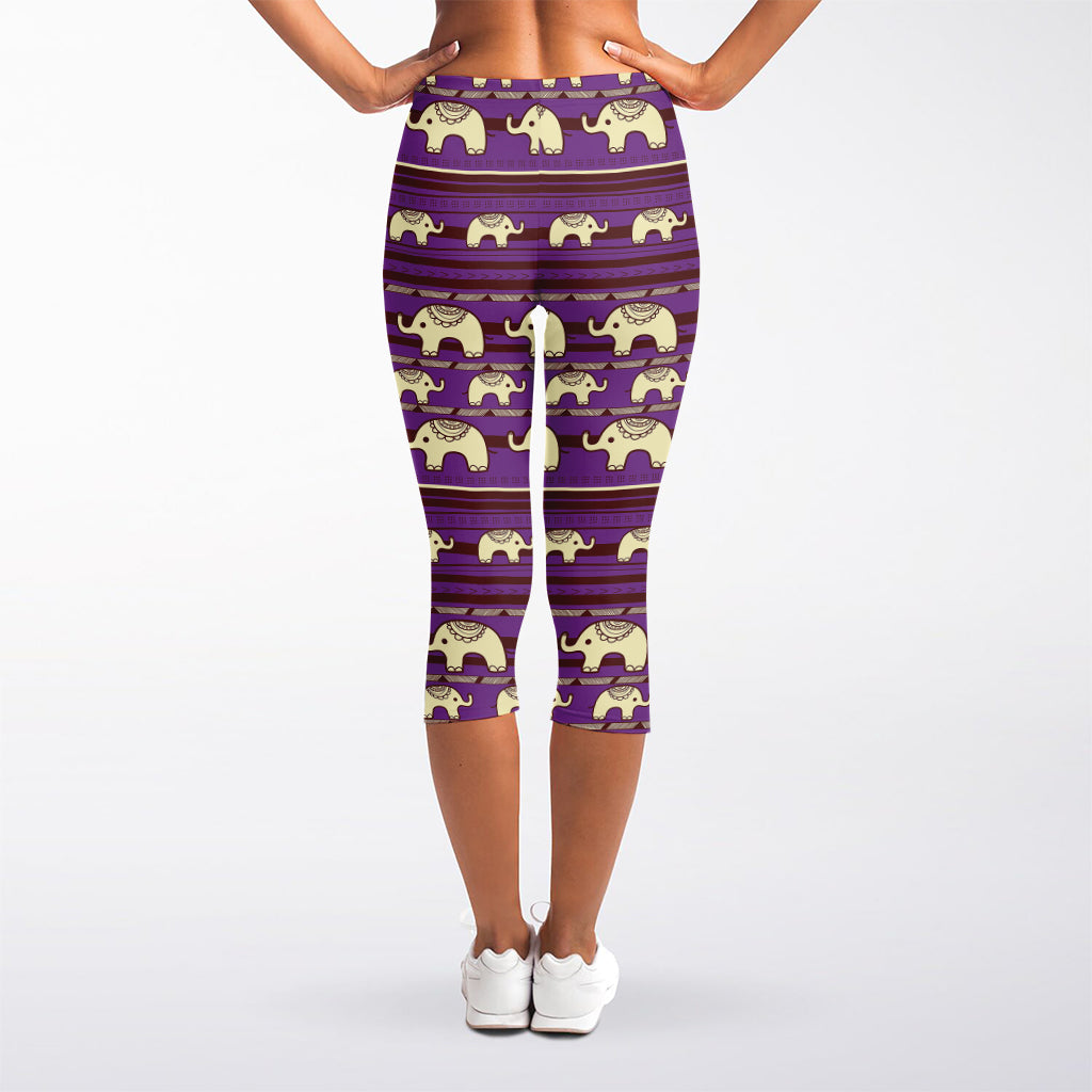 Cute Indian Tribal Elephant Print Women's Capri Leggings