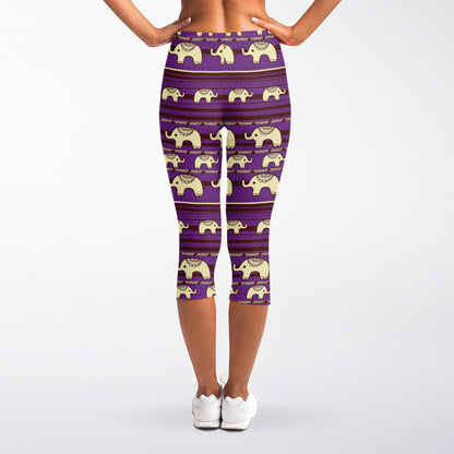 Cute Indian Tribal Elephant Print Women's Capri Leggings