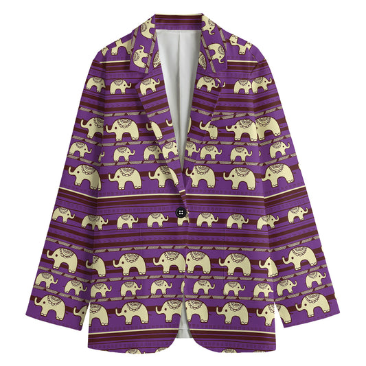 Cute Indian Tribal Elephant Print Women's Cotton Blazer