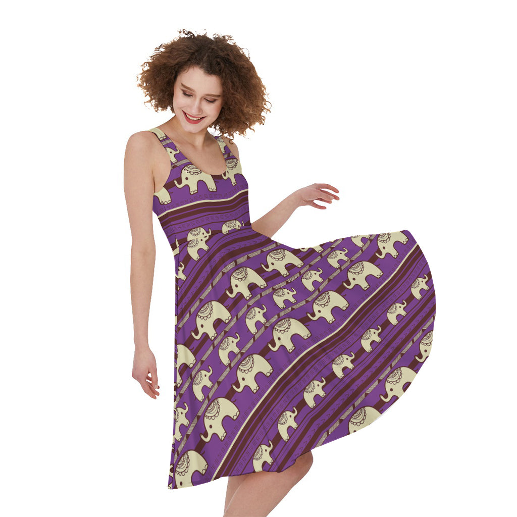 Cute Indian Tribal Elephant Print Women's Sleeveless Dress
