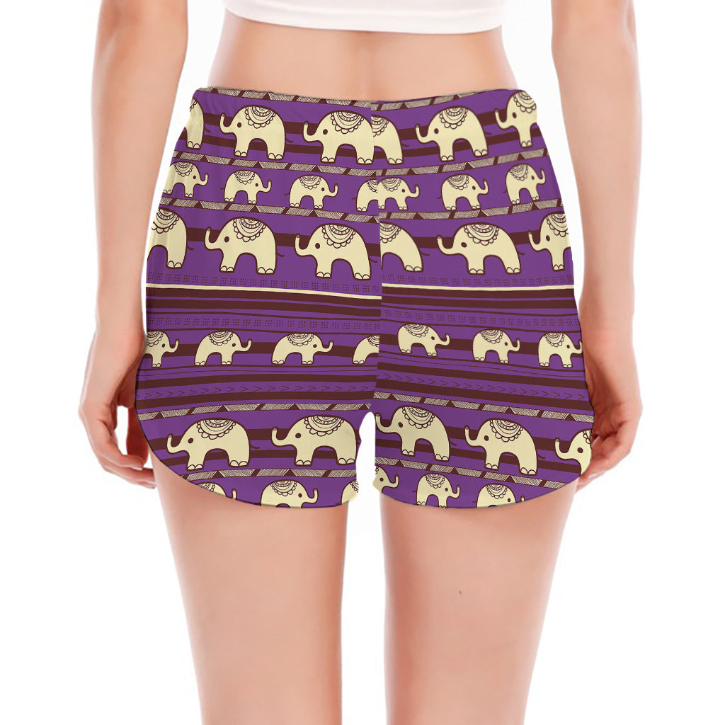 Cute Indian Tribal Elephant Print Women's Split Running Shorts