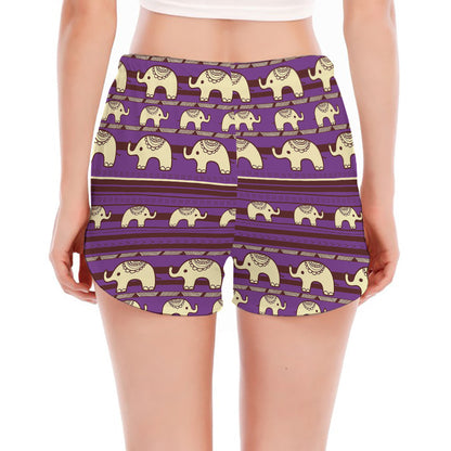 Cute Indian Tribal Elephant Print Women's Split Running Shorts