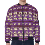 Cute Indian Tribal Elephant Print Zip Sleeve Bomber Jacket