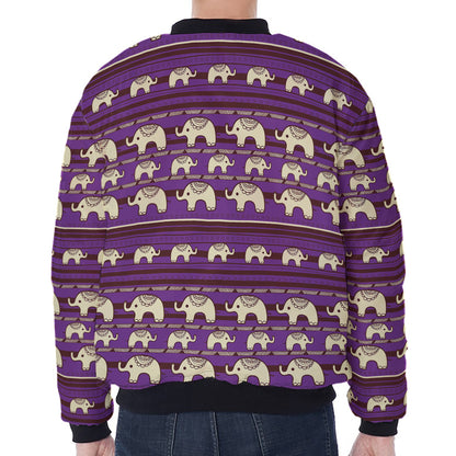 Cute Indian Tribal Elephant Print Zip Sleeve Bomber Jacket