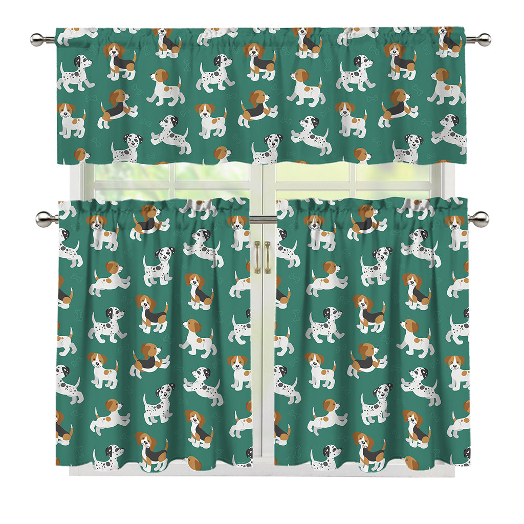 Cute Jack Russell Terrier Pattern Print 3 Piece Kitchen Curtains