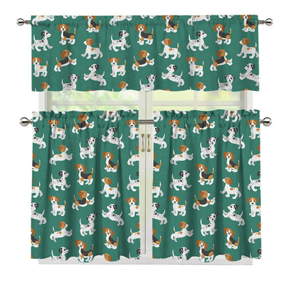 Cute Jack Russell Terrier Pattern Print 3 Piece Kitchen Curtains