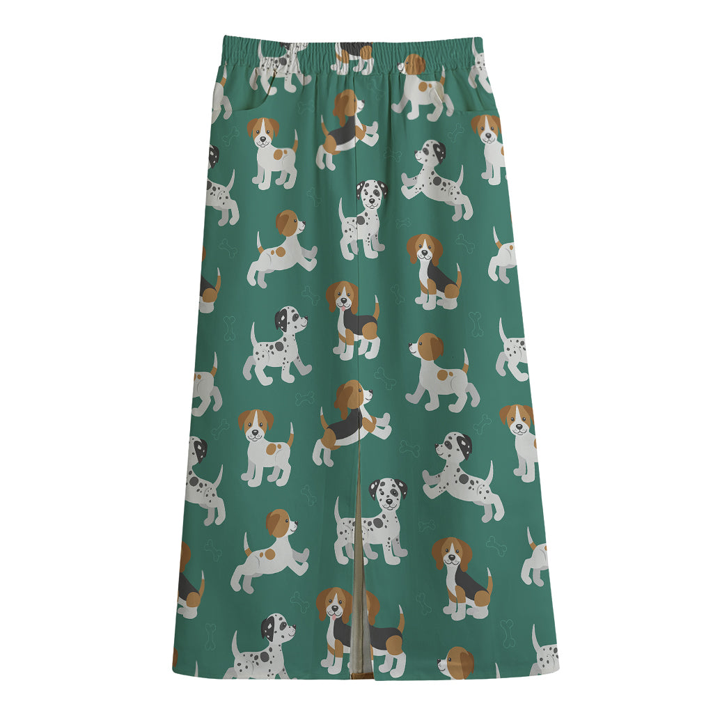 Cute Jack Russell Terrier Pattern Print Cotton Front Slit Maxi Skirt