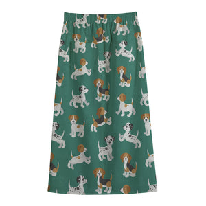 Cute Jack Russell Terrier Pattern Print Cotton Front Slit Maxi Skirt