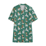 Cute Jack Russell Terrier Pattern Print Cotton Hawaiian Shirt