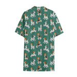 Cute Jack Russell Terrier Pattern Print Cotton Hawaiian Shirt