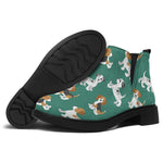 Cute Jack Russell Terrier Pattern Print Flat Ankle Boots