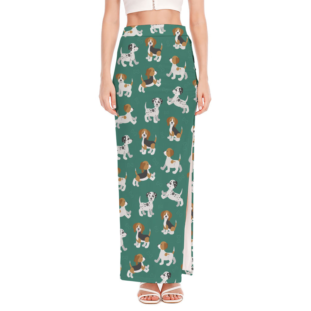 Cute Jack Russell Terrier Pattern Print High Slit Maxi Skirt