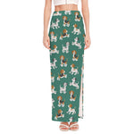 Cute Jack Russell Terrier Pattern Print High Slit Maxi Skirt