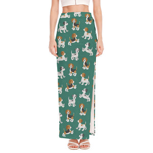 Cute Jack Russell Terrier Pattern Print High Slit Maxi Skirt