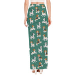 Cute Jack Russell Terrier Pattern Print High Slit Maxi Skirt