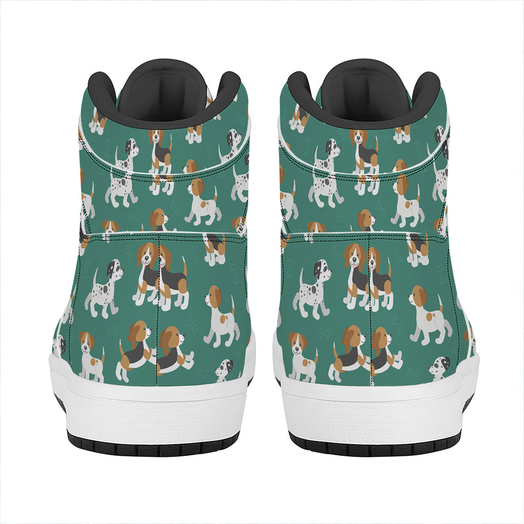 Cute Jack Russell Terrier Pattern Print High Top Leather Sneakers