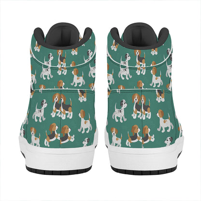Cute Jack Russell Terrier Pattern Print High Top Leather Sneakers