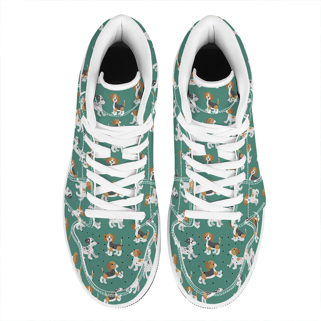 Cute Jack Russell Terrier Pattern Print High Top Leather Sneakers