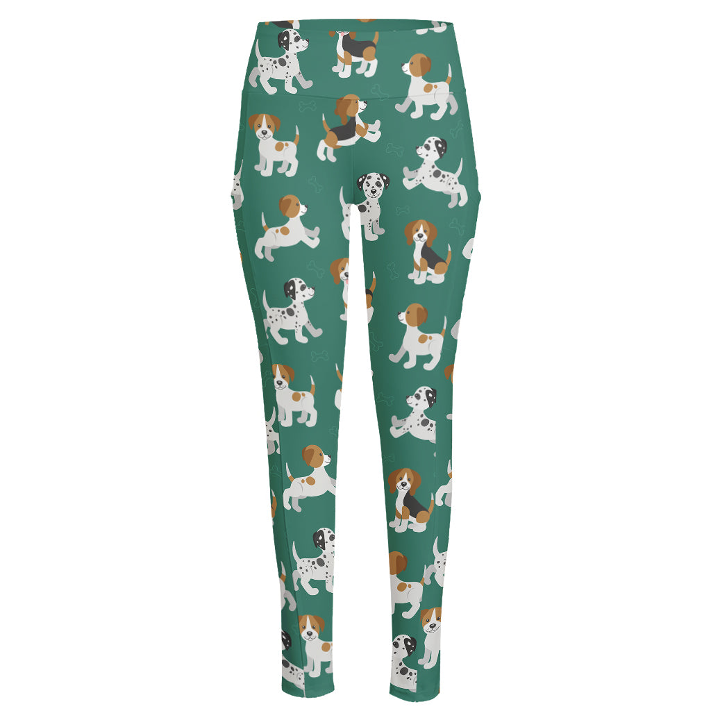 Cute Jack Russell Terrier Pattern Print High-Waisted Pocket Leggings