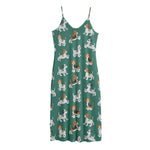 Cute Jack Russell Terrier Pattern Print Jersey Midi Cami Dress