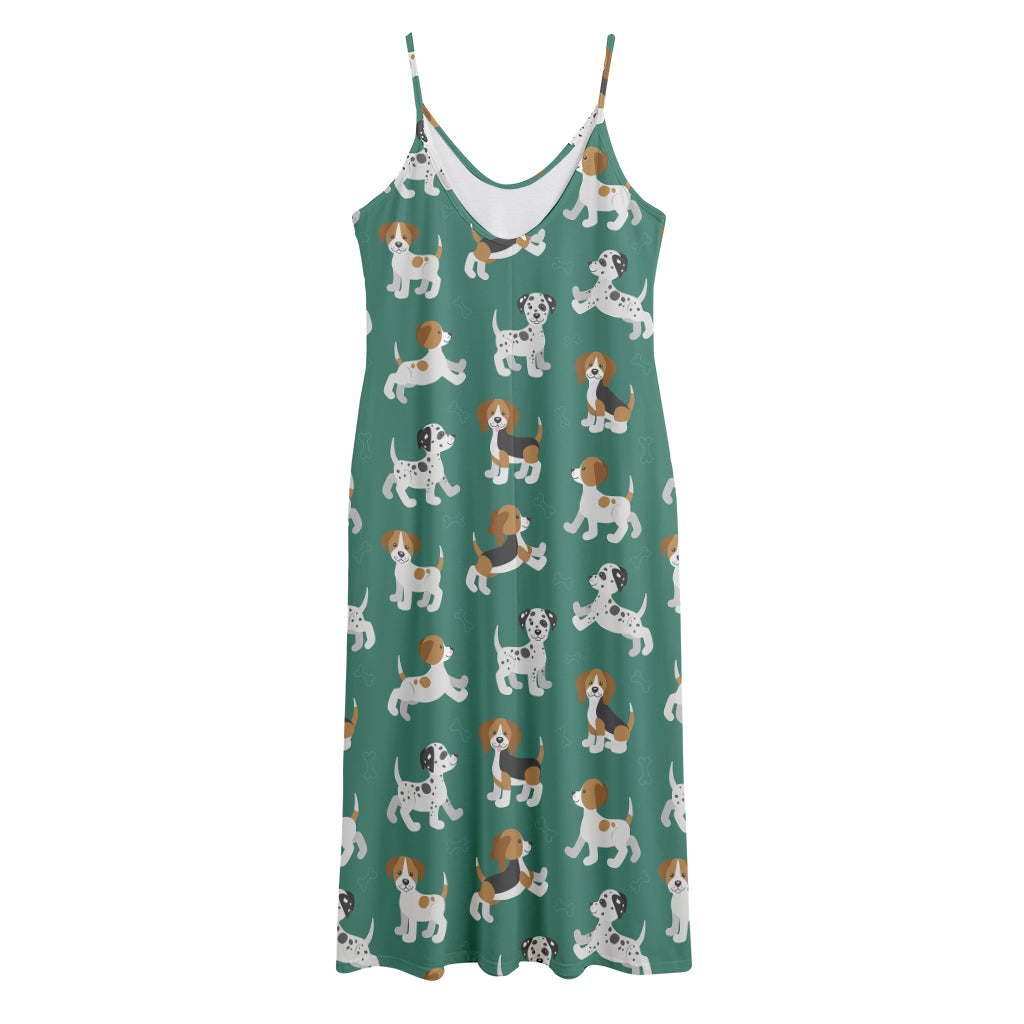 Cute Jack Russell Terrier Pattern Print Jersey Midi Cami Dress