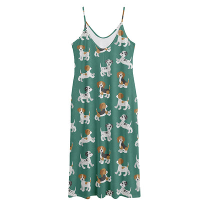 Cute Jack Russell Terrier Pattern Print Jersey Midi Cami Dress