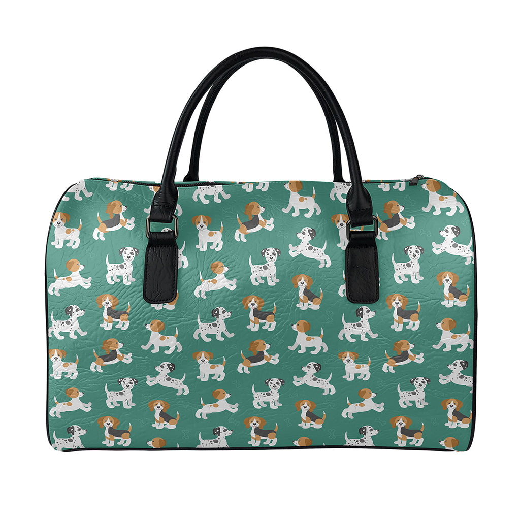 Cute Jack Russell Terrier Pattern Print Leather Duffle Bag