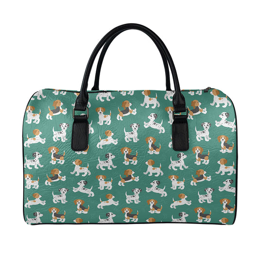 Cute Jack Russell Terrier Pattern Print Leather Duffle Bag
