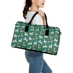Cute Jack Russell Terrier Pattern Print Leather Duffle Bag