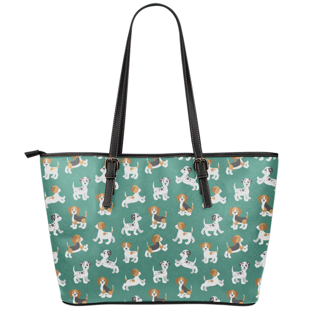 Cute Jack Russell Terrier Pattern Print Leather Tote Bag