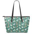 Cute Jack Russell Terrier Pattern Print Leather Tote Bag With Zipper