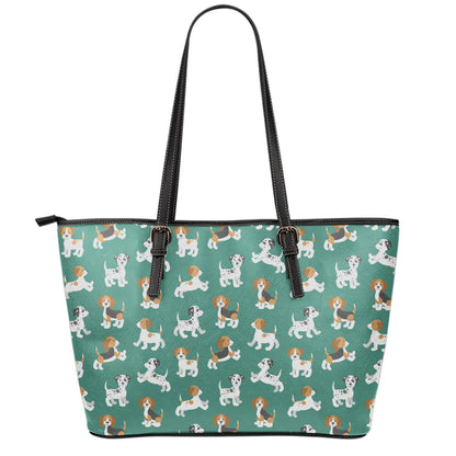 Cute Jack Russell Terrier Pattern Print Leather Tote Bag