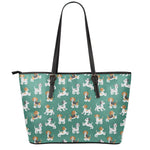 Cute Jack Russell Terrier Pattern Print Leather Tote Bag