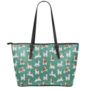 Cute Jack Russell Terrier Pattern Print Leather Tote Bag