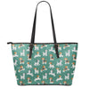 Cute Jack Russell Terrier Pattern Print Leather Tote Bag