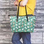 Cute Jack Russell Terrier Pattern Print Leather Tote Bag