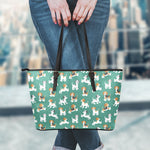 Cute Jack Russell Terrier Pattern Print Leather Tote Bag