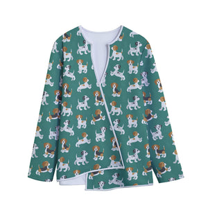 Cute Jack Russell Terrier Pattern Print Long Sleeve Short Coat