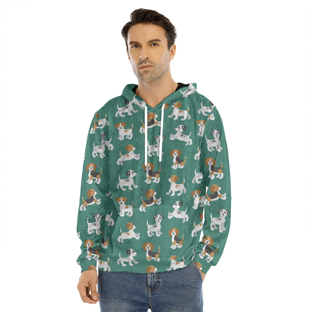 Cute Jack Russell Terrier Pattern Print Men's Velvet Pullover Hoodie