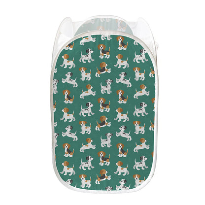 Cute Jack Russell Terrier Pattern Print Mesh Laundry Hamper