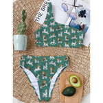 Cute Jack Russell Terrier Pattern Print One Shoulder Bikini Top