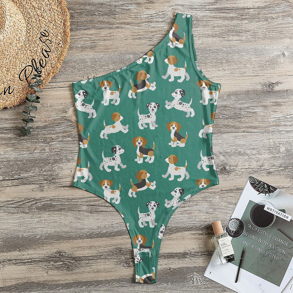 Cute Jack Russell Terrier Pattern Print One Shoulder Bodysuit