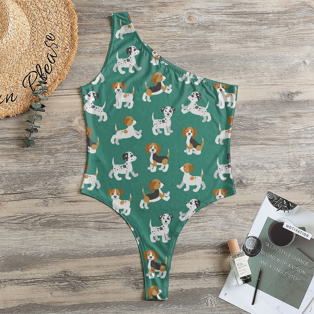 Cute Jack Russell Terrier Pattern Print One Shoulder Bodysuit