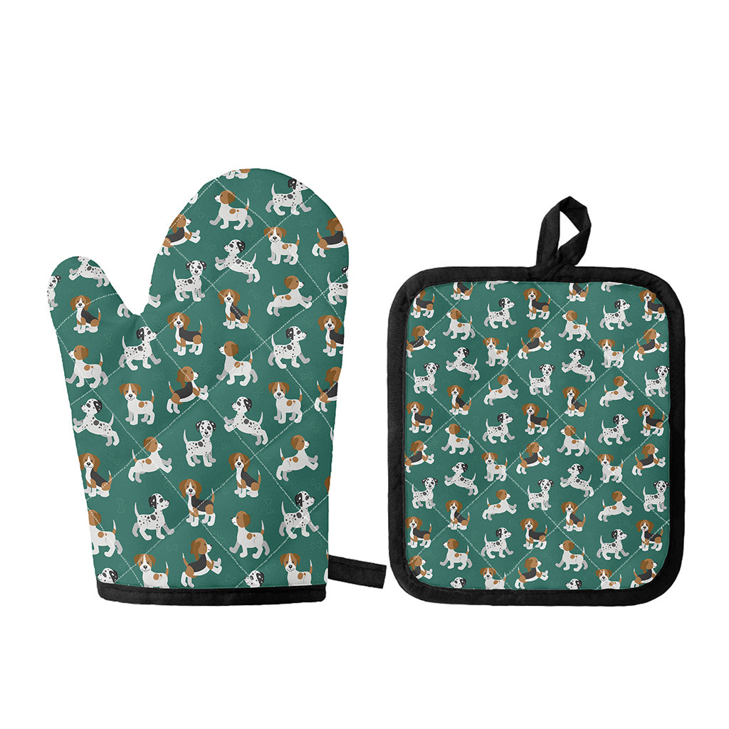 Cute Jack Russell Terrier Pattern Print Oven Mitt And Pot Holder Set