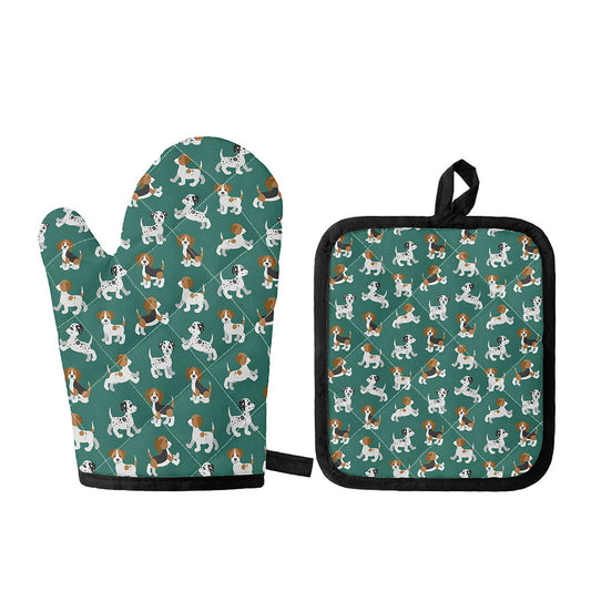 Cute Jack Russell Terrier Pattern Print Oven Mitt And Pot Holder Set