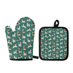 Cute Jack Russell Terrier Pattern Print Oven Mitt And Pot Holder Set