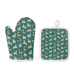 Cute Jack Russell Terrier Pattern Print Oven Mitt And Pot Holder Set