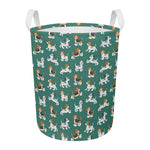 Cute Jack Russell Terrier Pattern Print Round Laundry Basket
